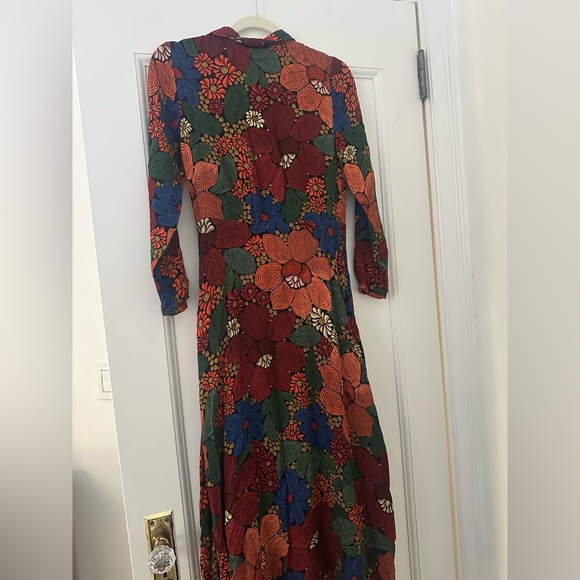 Farm Rio - Black Stitched Flowers V Neck Maxi Dress (XS) - Picture 4 of 5